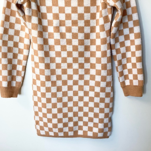 Princess Polly Checkerboard Sweater Dress with Front Cutout - Tan/White - M/L - Picture 3 of 7